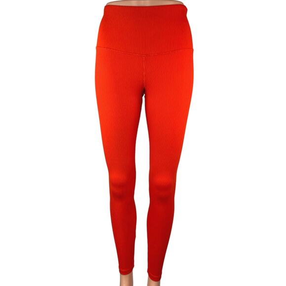 Strut This Women's Red Ribbed Mid Rise Pull One Athletic Leggings Pants One Size - Picture 1 of 5